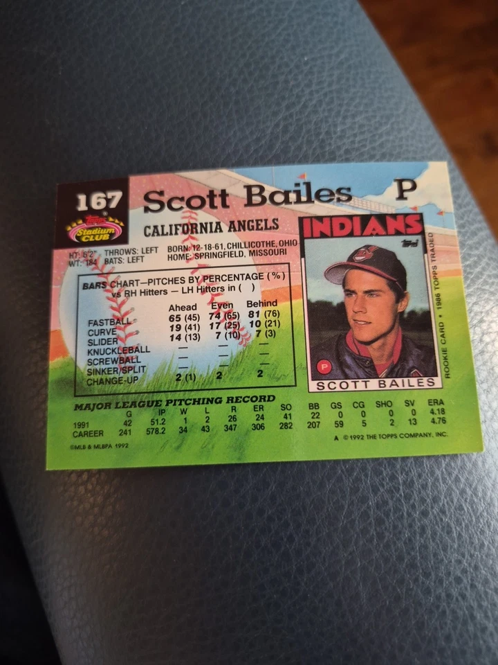 SCOTT BAILES 1992 TOPPS STADIUM CLUB #167 FREE SHIPPING - Image 2 of 2