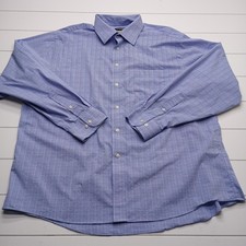 Chaps Blue Plaid Dress Shirt Mens 18.5 35-37 Ivy League Classic Fit