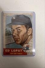 1953 Topps - Eddie Lopat #87 Bio Information in White - - Factory Miscut