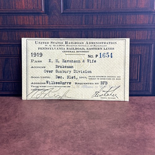 PENNSYLVANIA RAILROAD, Eastern Lines Pass 1919 RR VTG RARE FIND 🔥🔥🔥