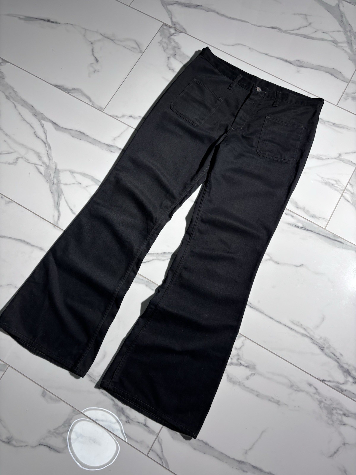 VTG 70s Wrangler Blue Bell Black Flare Jeans Patch Pocket Made in USA 34x32 image 3