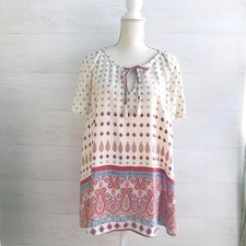 Show Me Your Mumu - Red paisley loose peasant tunic, M