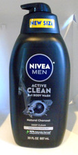 NIVEA MEN Active Clean Charcoal 3-in-1 Body Wash, Face  Hair 30 fl oz Free Ship