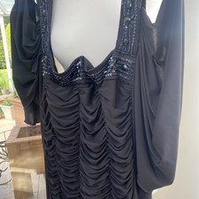 NEW SIZE 24 STUNNING BLACK FULL LENGTH EVENING GOWN WITH RUCHED TOP AND SEQUINS