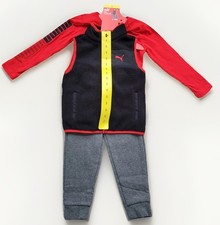 Puma kids 3 piece outfit boys jogger shirt vest red black 5T