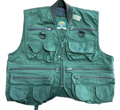 Cabela's Olive Green Fishing Vest Fully Zip Men M Multi-Pocket