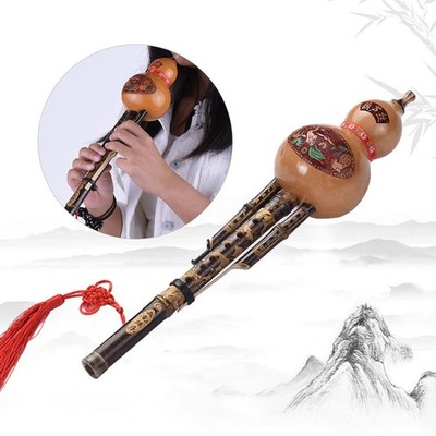 Chinese Handmade Black Bamboo Hulusi Gourd Cucurbit Flute Musical Instrument