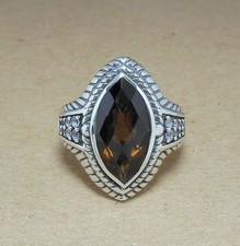 Sterling Silver Faceted Marquise Cut Smokey Quartz CZ Designer Style Ring SZ 7