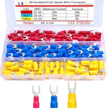 /Insulated Fork Spade Wire Connector 22-16/16-14/12-10 Gauge 8 Quick 245PCS