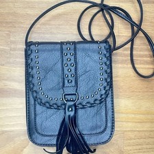 Black Fringe Studded Crossbody Bag Boho Western Festival Purse