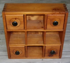 Vtg 18" x 18" Hanging Kitchen Cabinet-Dovetailed Corners-9 Openings w 4 Drawers