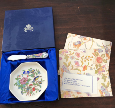 New - Aynsley Pembroke Individual Butter Dish & Knife England Bone China
