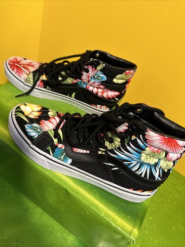 VANS Sk8 Hi Hawaiian Tropical Women Size 7 Mens 5.5 Black Sneakers Floral Print - Picture 4 of 13
