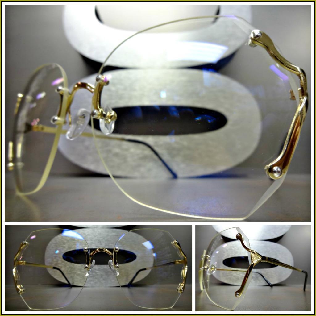 OVERSIZED VINTAGE RETRO Style Clear Lens EYE GLASSES Rimless Gold