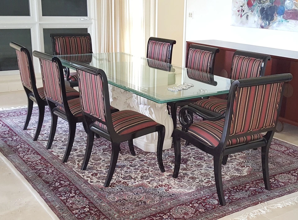 SILLA DE COMEDOR HOLLYWOOD REGENCY LACA NEGRA J. ROBERT SCOTT 8 PIEZAS AÑOS 80 Foto 3 de 4