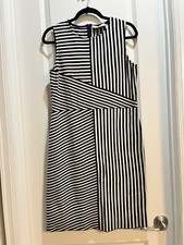 St. John Collection Wool blend Striped sleeveless dress sz8 Back Zip Made In USA