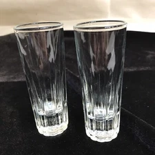 Crisa  Double Shot Glasses X 2 Etched Thick Heavy Bottoms Clear Glass