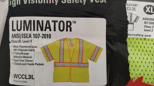 LOT OF 6 MCR Class 3 Polyester Mesh Safety Vest Zipper Lime  WCCL3L MED & XL - product listing photo