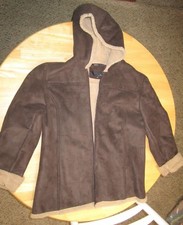 Womens Utex Hooded Winter Coat - Brown Faux Suede With Tan Faux Shearling Lining