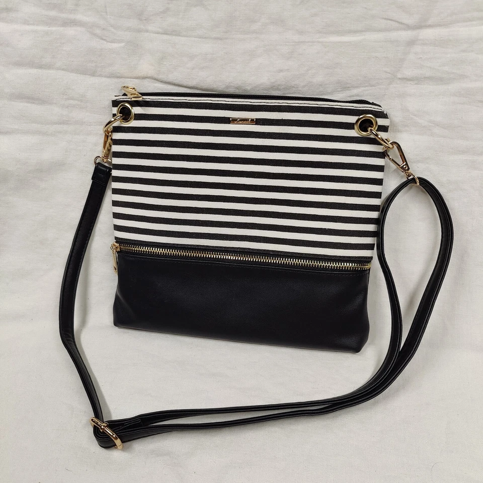LOVEVOOK Black White Striped Cross-Body Purse - Image 3 of 4