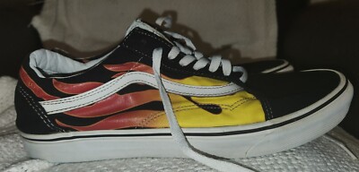 Vans Old Skool Flames Red Yellow Black Skateboard Shoes Men's Size 11.5
