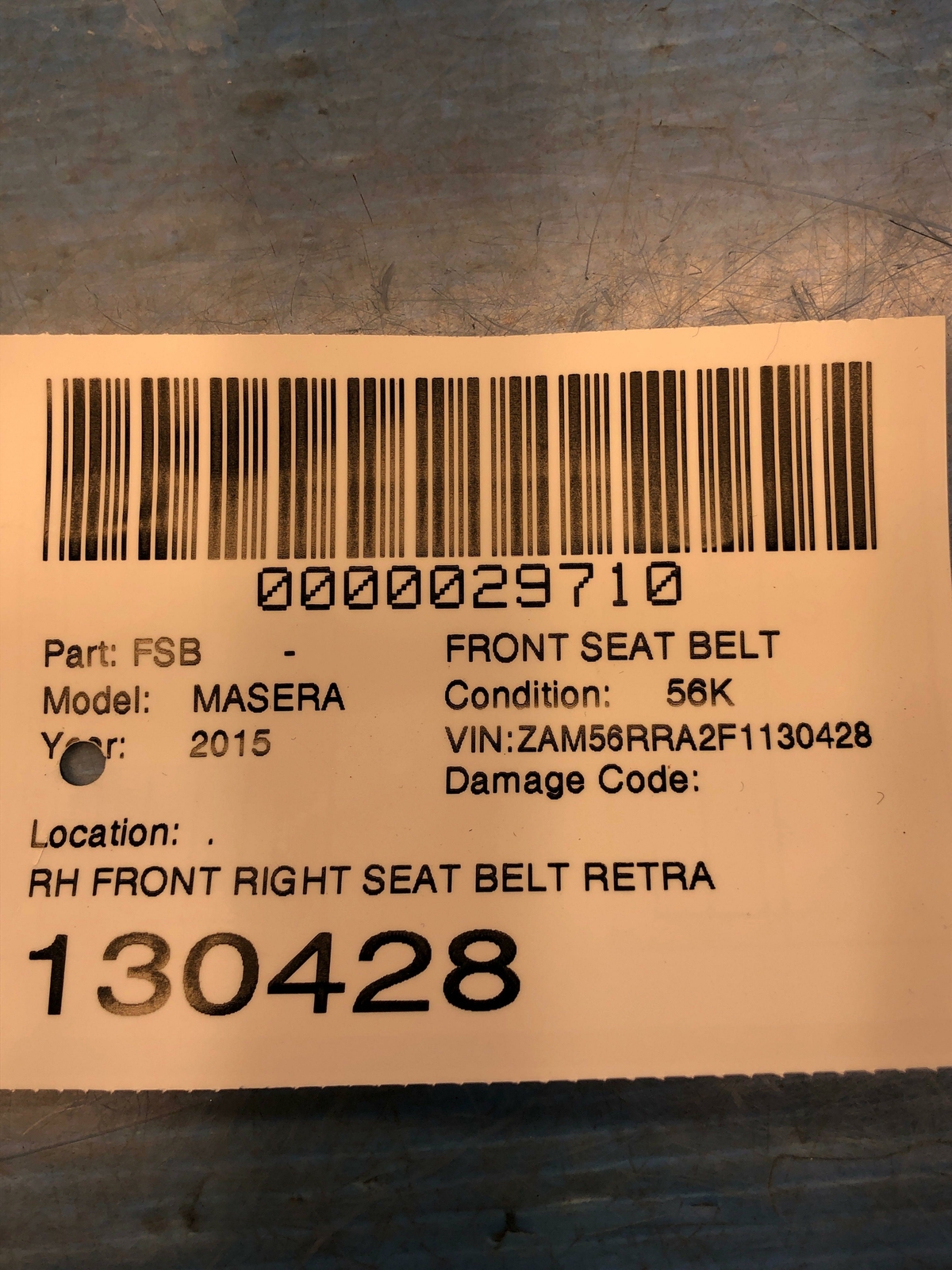 Maserati Quattroporte 2014-2017 Front Right Seat belt retractor P/N 622239100