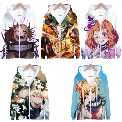 My Hero Academia 3D Zip Hoodie Jacket Izuku Midoriya Himiko Toga Todoroki Shoto