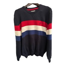 VTG Stafford Prep Men's Crewneck Sweater Size Lg Blue Multi Striped Knit Cotton