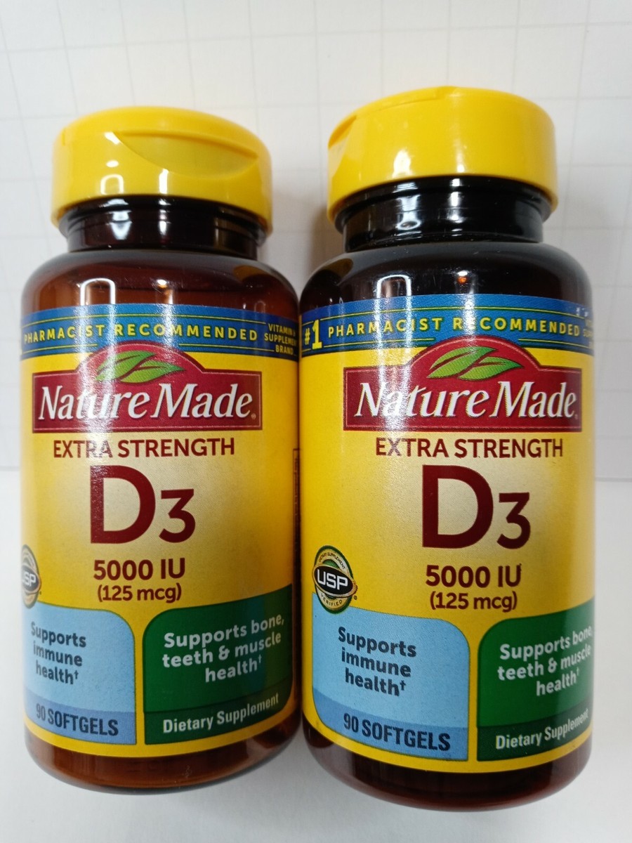 NATURE MADE D3 VITAMIN 5000 IU (125 mcg) 90 SOFTGELS EA (2PK