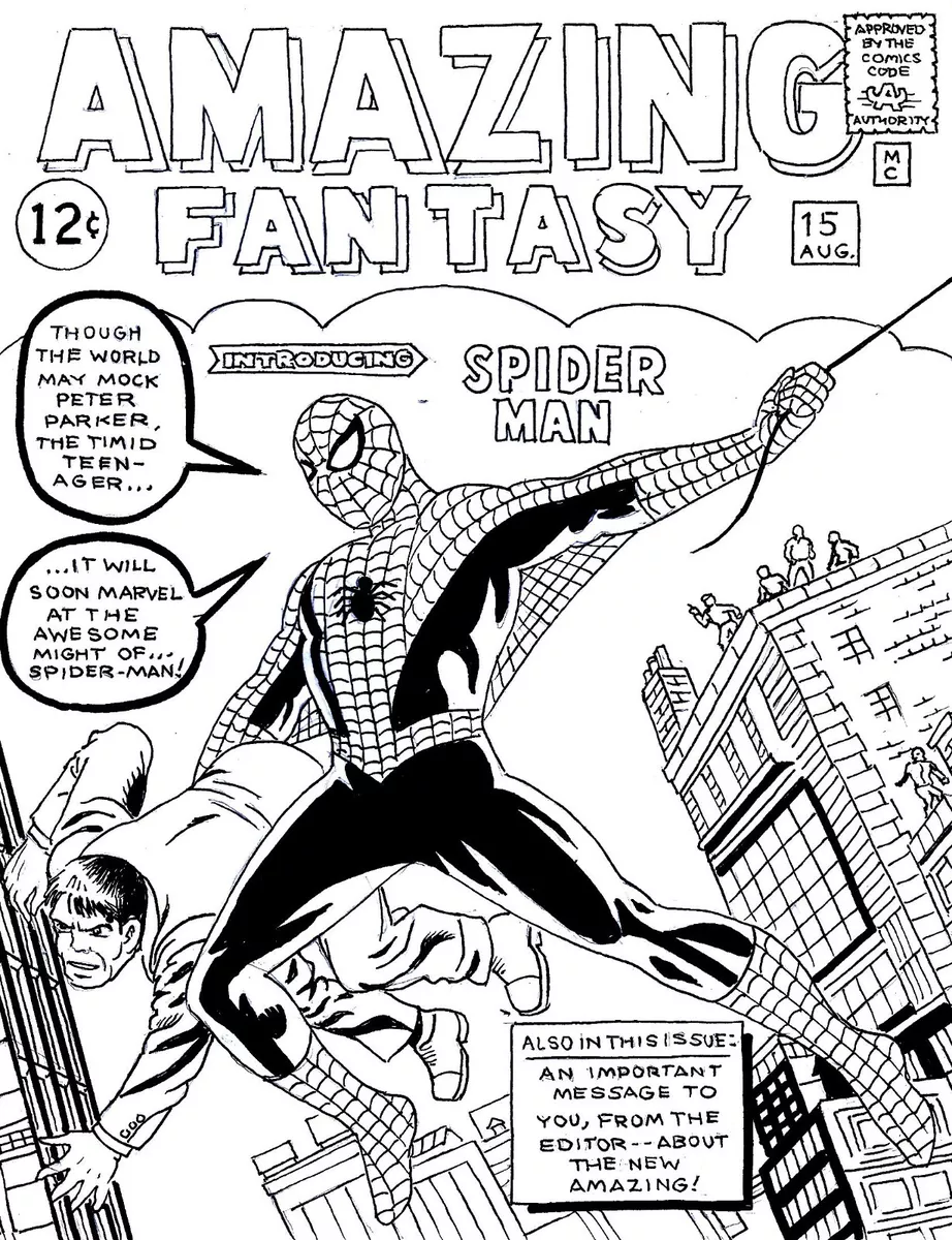 AMAZING FANTASY # 15 COVER RECREATION 1ST SPIDER-MAN ORIGINAL COMIC ART