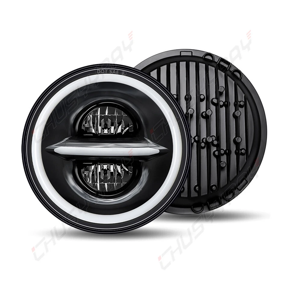 Faro LED redondo de 7 pulgadas cromado Hi-Lo para camionetas Ford LN7000 LN8000 LN9000 S+ Foto 4 de 4