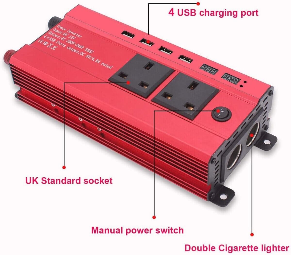 1500W Car Power Inverter 12V to 240V, AC Car Converter, 3.1A 4 USB 2 AC