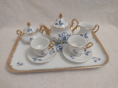 Noritake A Servre Decor Mini Tea Set 10 Piece Hand Painted Blue Gold.   B#02