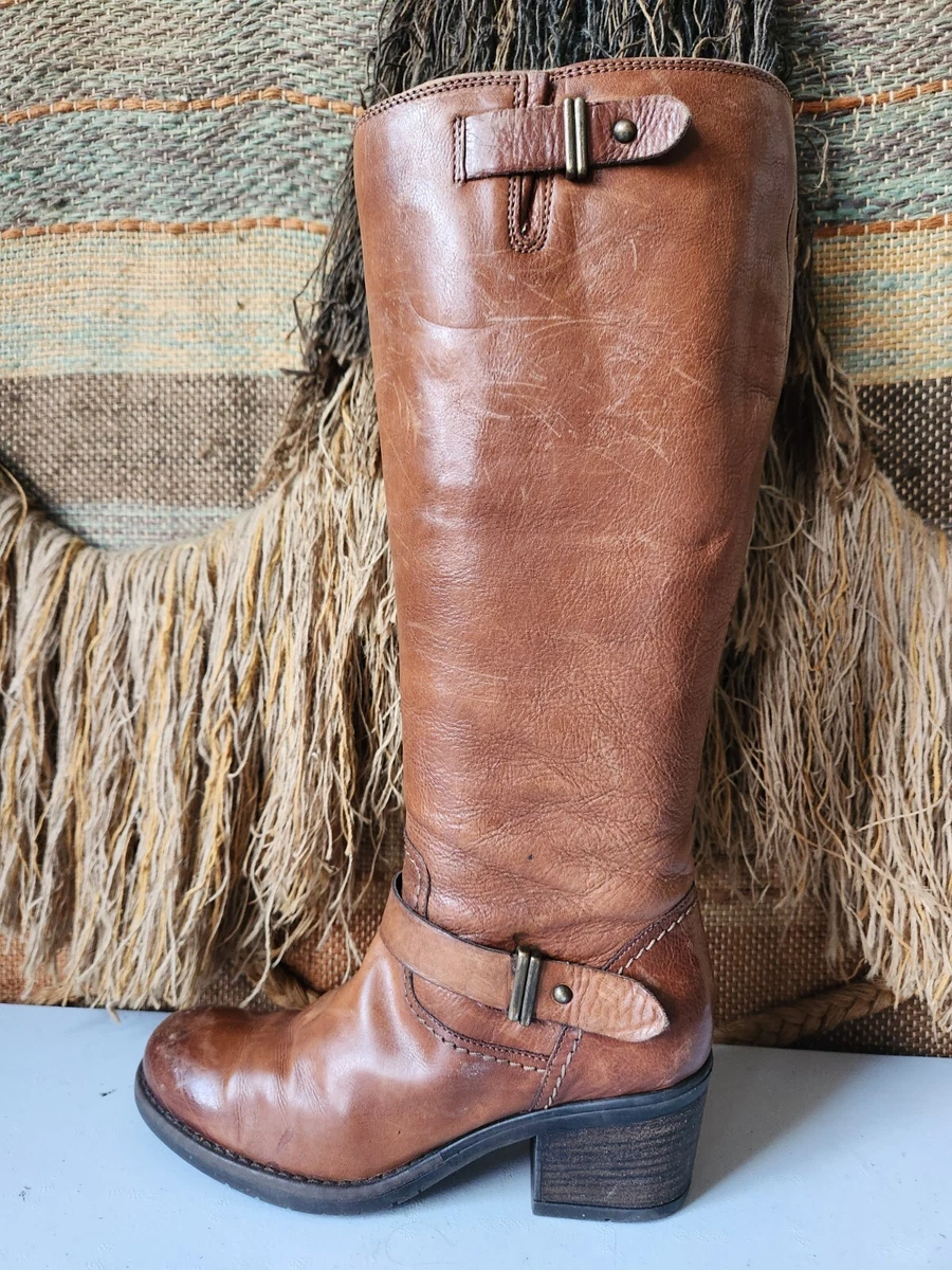 Clarks Riding Boots Knee High Brown Leather Chunk Heels Size 7M eBay