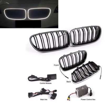 for BMW 5 Series F10 F11 10-16 Gloss Black Front Bumper Grill Grille w/LED Light