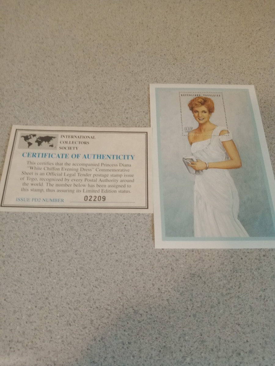 princess diana white chiffon evening dress stamp Princess Diana Commemorative Sheets of Stamps | Set of 2 | Limited Edition Stamps | Diana Chiffon Evening Dress Stamp | FREE SHIPPING to US