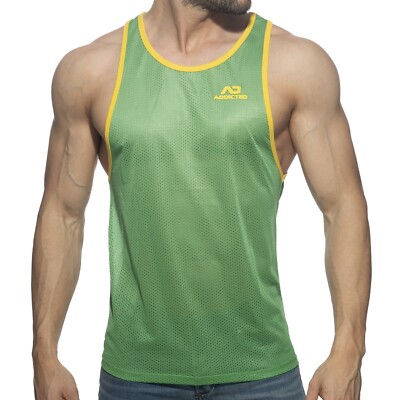 ADDICTED 'Basketball Ringer Tank Top' Men's Muscle Mesh Gym Workout Green L NEW!