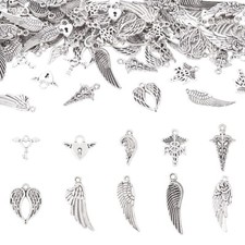 100Pcs 10 Styles Antique Silver Tibetan Style Alloy Pendants Wing Charms 13 34mm