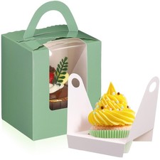 50 Pcs Individual Cupcake Boxes with Handle 3.6 x 3.6 x 4.3 Single Paper Cupc...