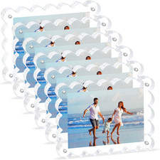 6 Pack Scalloped Magnetic Picture Frames 4x6 Inch Clear Acrylic Displays