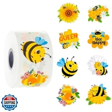 RUPOFUZA 500Pcs Summer Bee Flower Stickers Roll 1in Lively and Lo