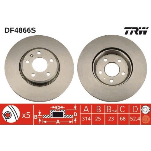 Bremsscheibe Trw DF4866S Trw Single für Skoda VW Audi Vorderachse - Bild 1 von 3