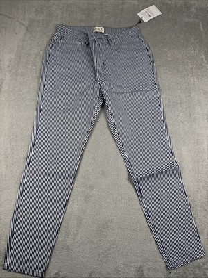 NWT Etica Women's Striped Mid Rise Front Zip Skinny Jean Navy/White Size 3
