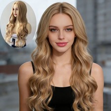 Women Fluffy Middle Part Long Wavy Curly Heat Resistant Synthetic Full Wig Daily