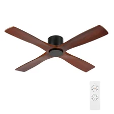 48 Inch Flush Mount DC Ceiling Fan without Lights, 4 Reversible Carved Wood B...