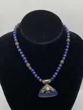 Sterlng Silver lapis & FW Pearl Pendant 17 1 /2' Beaded Necklace 42.2g
