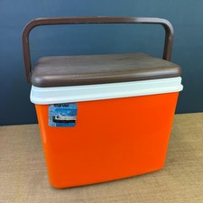 VINTAGE RETRO 1970S CURVER ORANGE & BROWN COOLER COOL BOX - CAMPING PICNIC