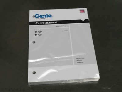 Terex Genie S-100, S-105 Telescopic Boom Lift Parts Manual Exploded View Book
