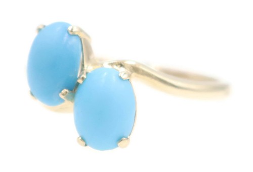 Women's 2.0 Ctw Matte-Finish Cabochon Turquoise 10KT Yellow Gold Bypass Ring 3g - Picture 2 of 19