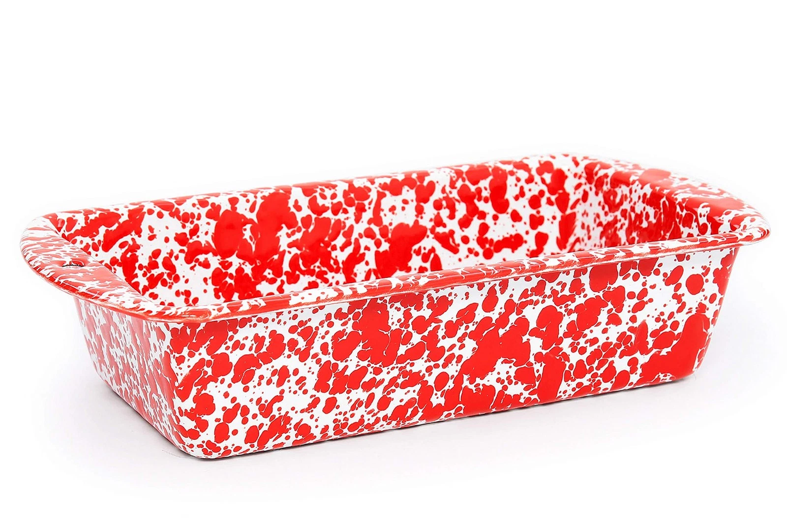 Enamelware Loaf Pan, 9 x 5 inches, Red/White Splatter